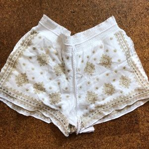 J Crew white and gold printed shorts
